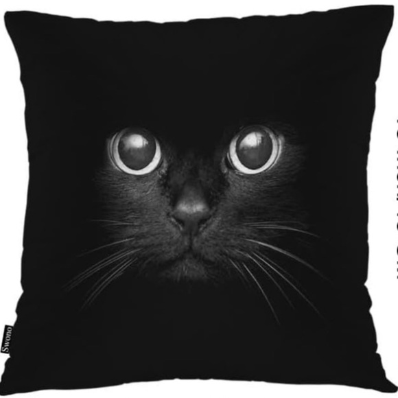 NEW Decorative Black Cat Throw Pillow Cover. - Picture 1 of 6